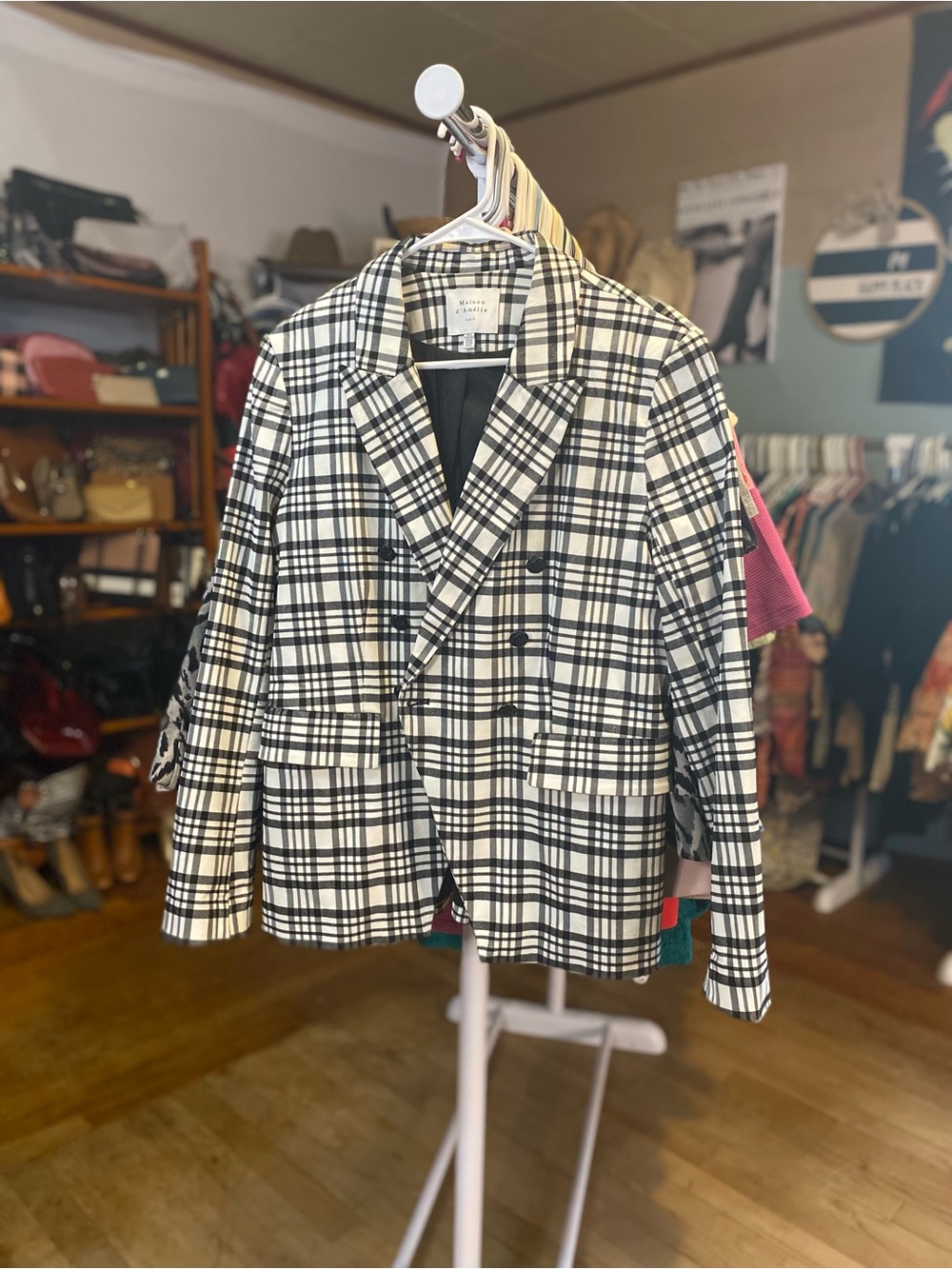 Maison d'Amelie Black & White Plaid Double-Breasted Blazer - Picture 2 of 8